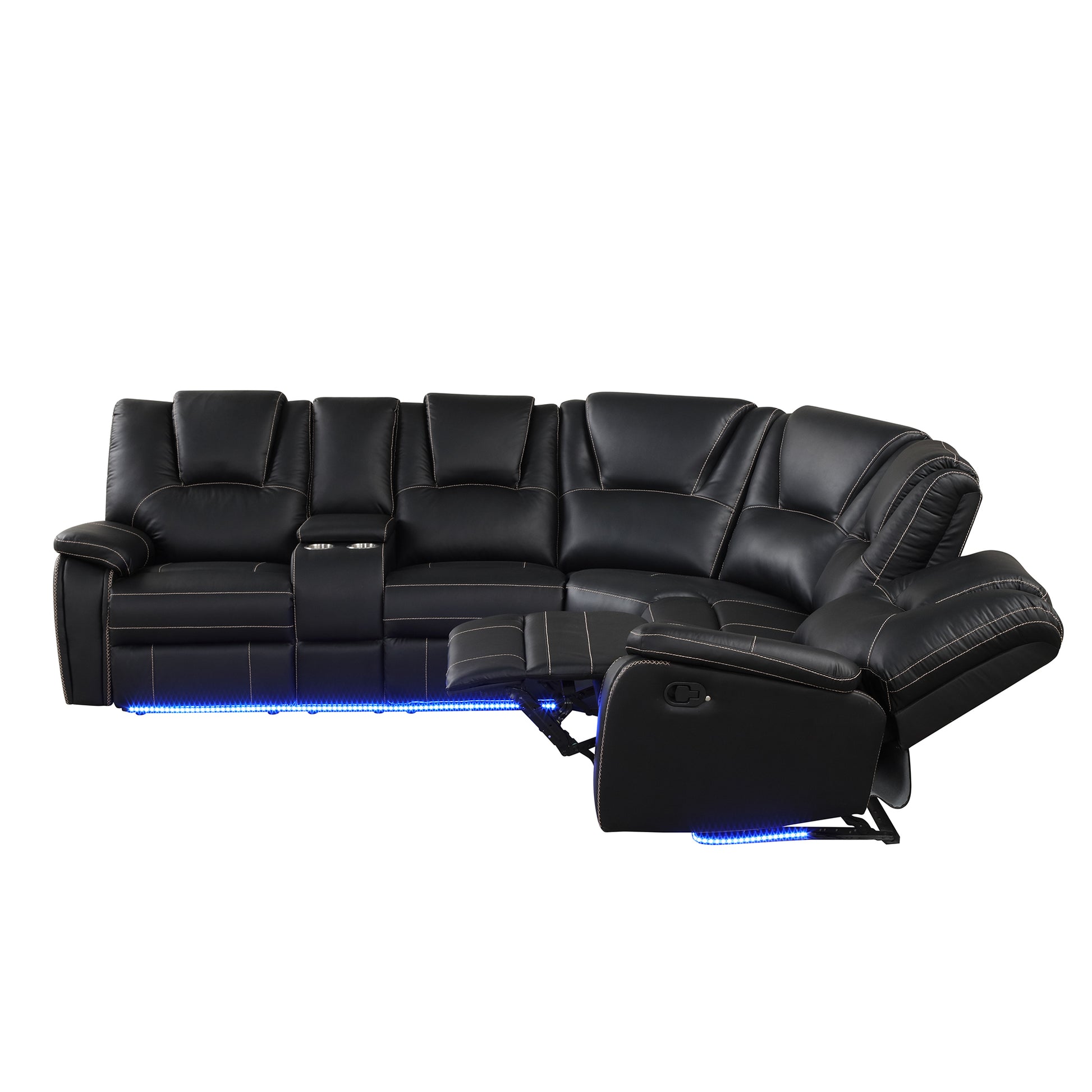 Modern Reclining Sofa, Corner Sectional Couch Recliner, Black