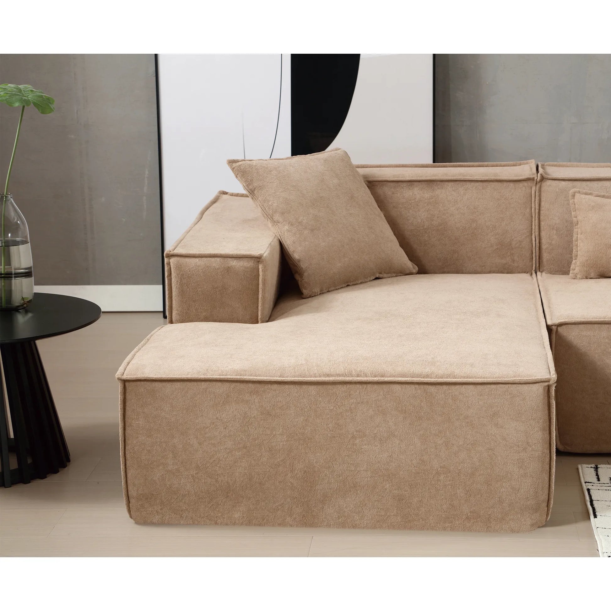 Modular Lounge Sofa, L Shaped Sectional with Chaise, Light Brown