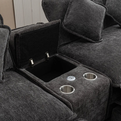 Plush Couch, Deep Seat Couch with Ottomans, Black