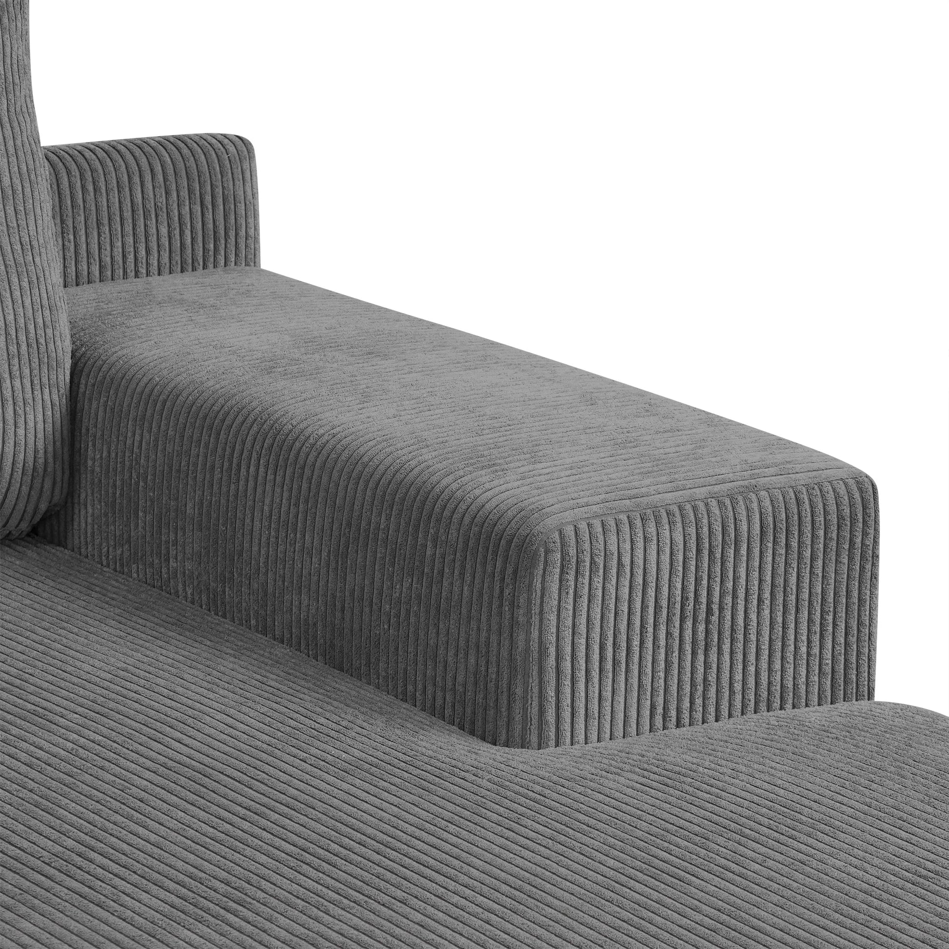 Corduroy Couch, Modern L Shaped Sectional Sofa with Reversible Chaise, Gray