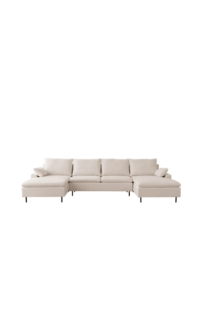 Modern U-Shaped Beige Sectional Sofa, Double Chaise Couch, Beige
