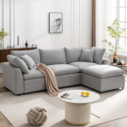 Louie Grey Sectional Couch, Sofa with Ottoman