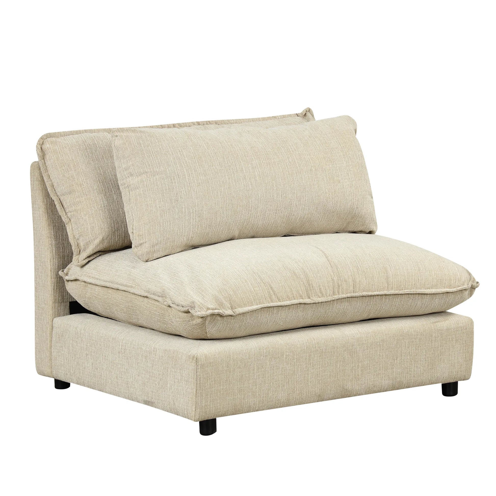 Comfy Sectional Cloud Couch, Chenille Sofa with Ottoman, Beige