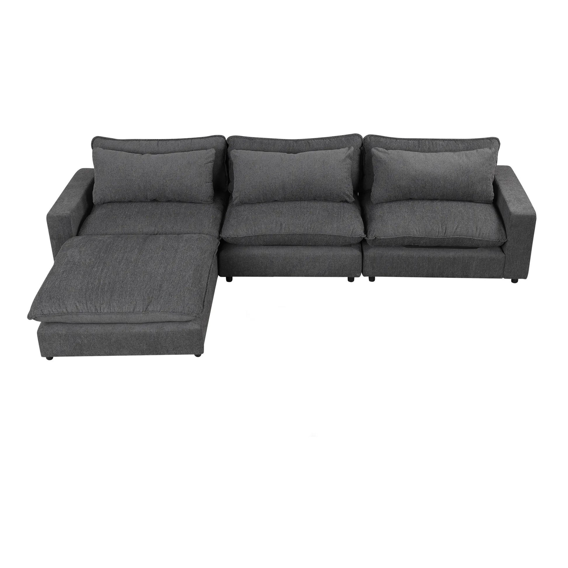 Comfy Sectional Cloud Couch, Chenille Sofa with Ottoman, Grey