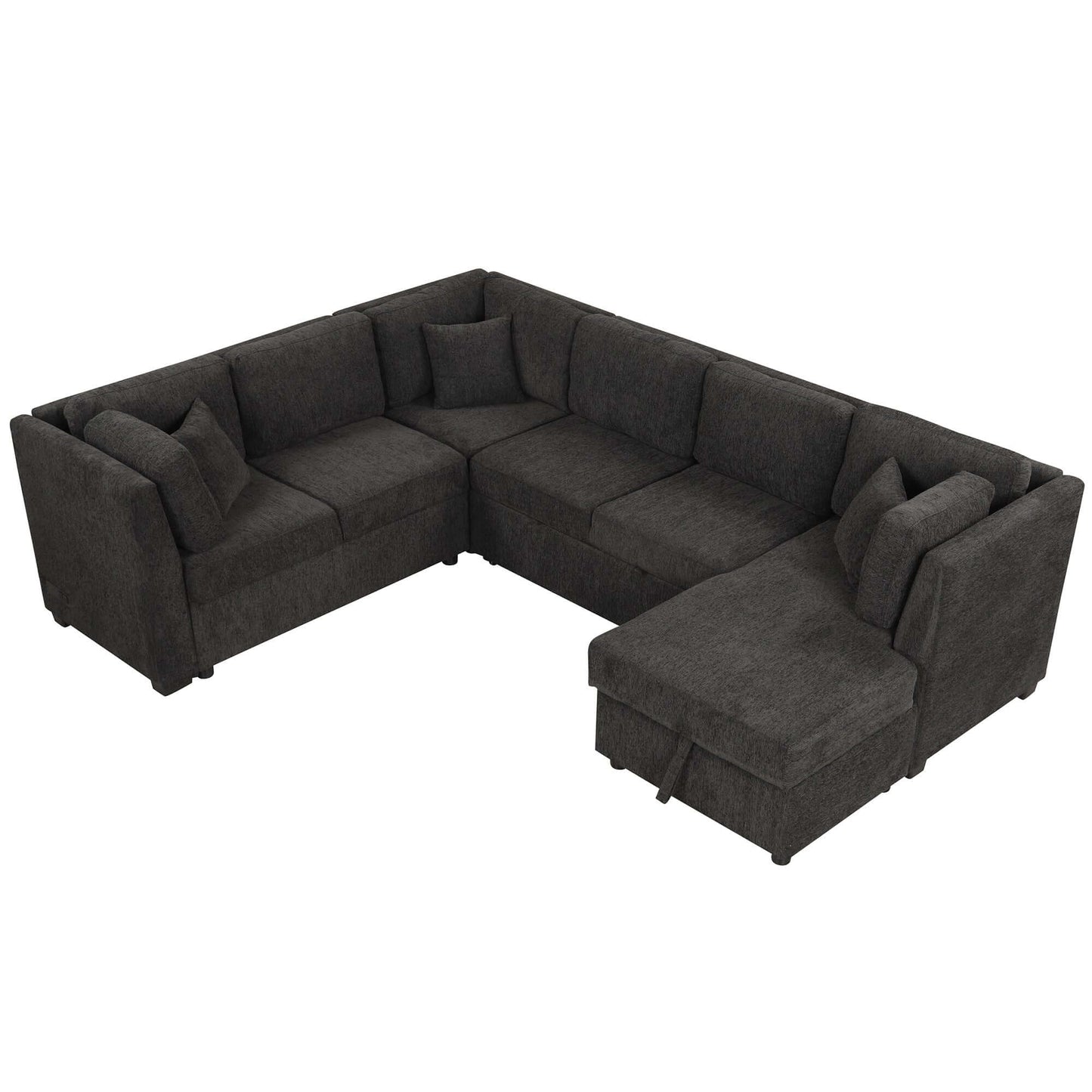 Louie Sectional Sleeper Sofa, Couch with Chaise and Storage - Black