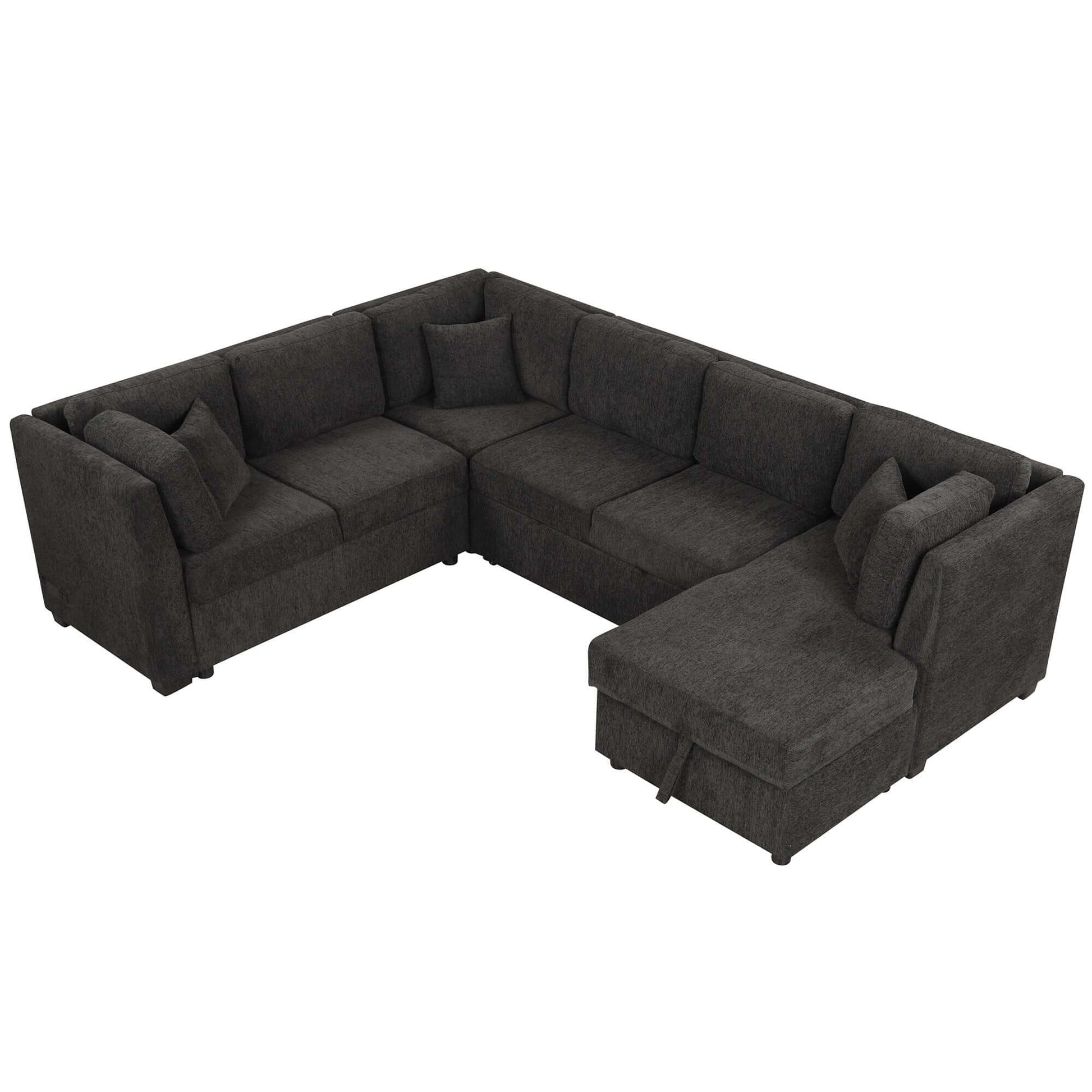 Louie Sectional Sleeper Sofa, Couch with Chaise and Storage - Black