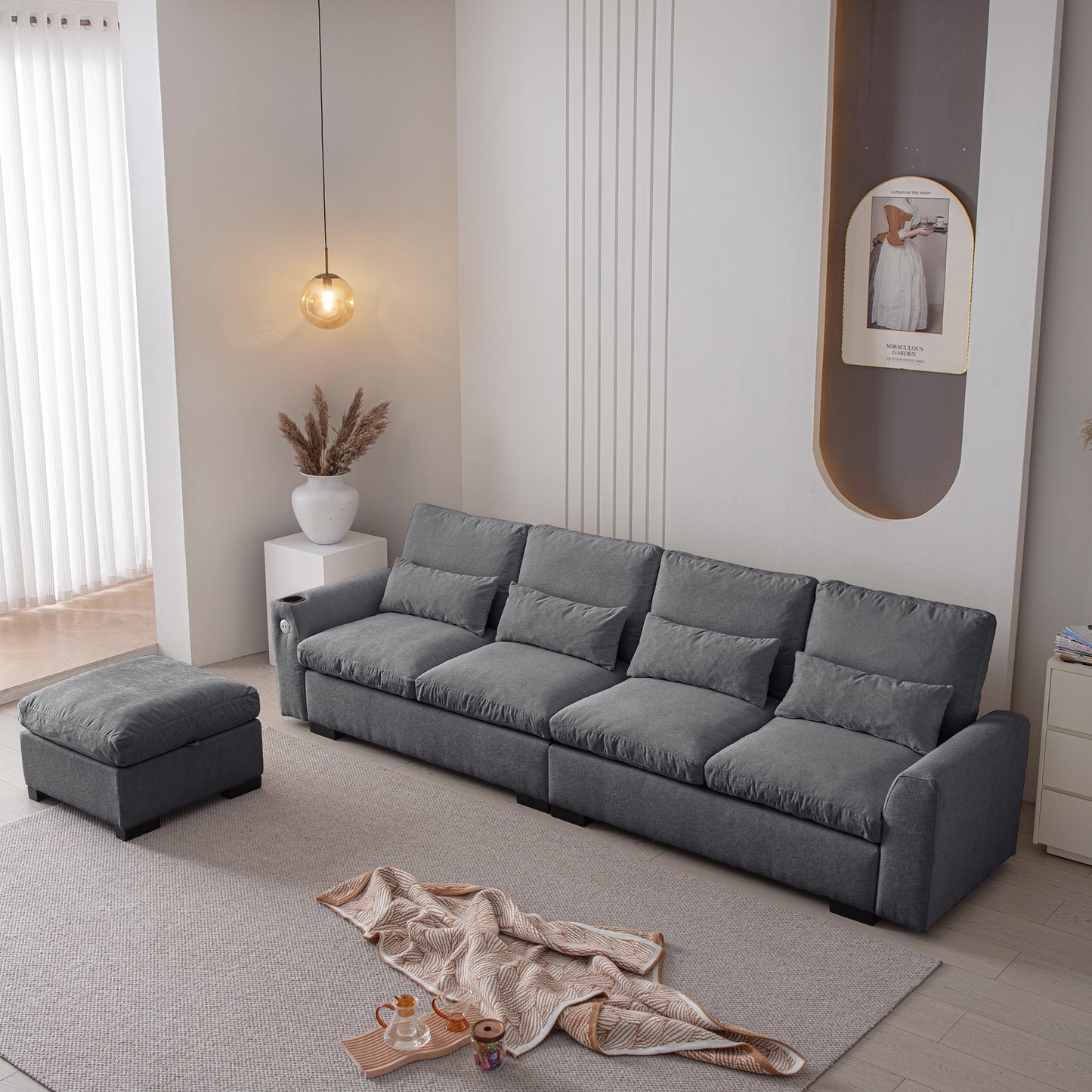 Louie Sectional Couch with Chaise, Sofa L-Shape with Ottoman Storage - Gray