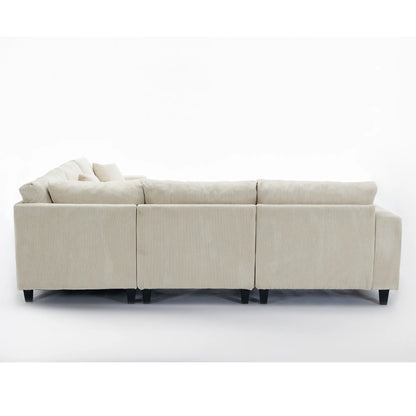 Modular Sectional Sofa, Deep Seat Corduroy Couch, Beige
