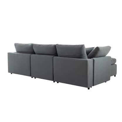 Louie Grey Sectional Couch, Sofa with Ottoman