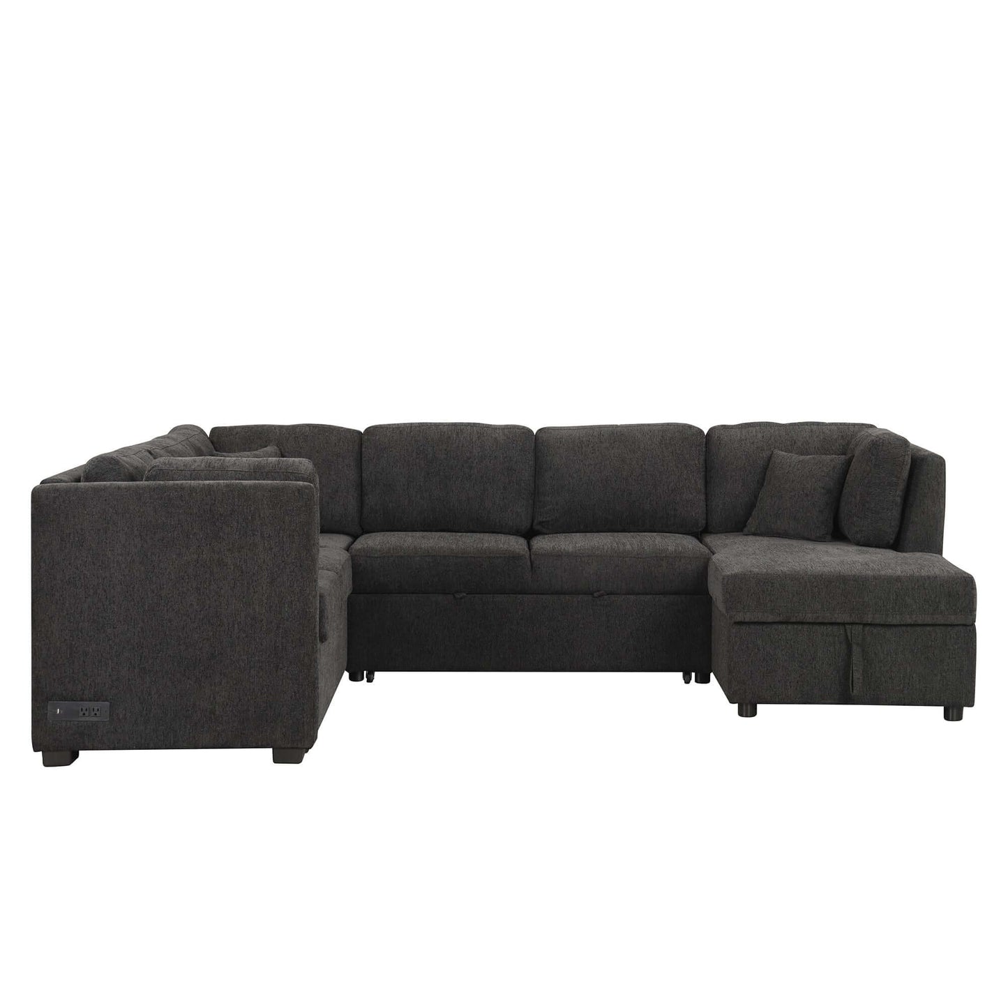 Louie Sectional Sleeper Sofa, Couch with Chaise and Storage - Black