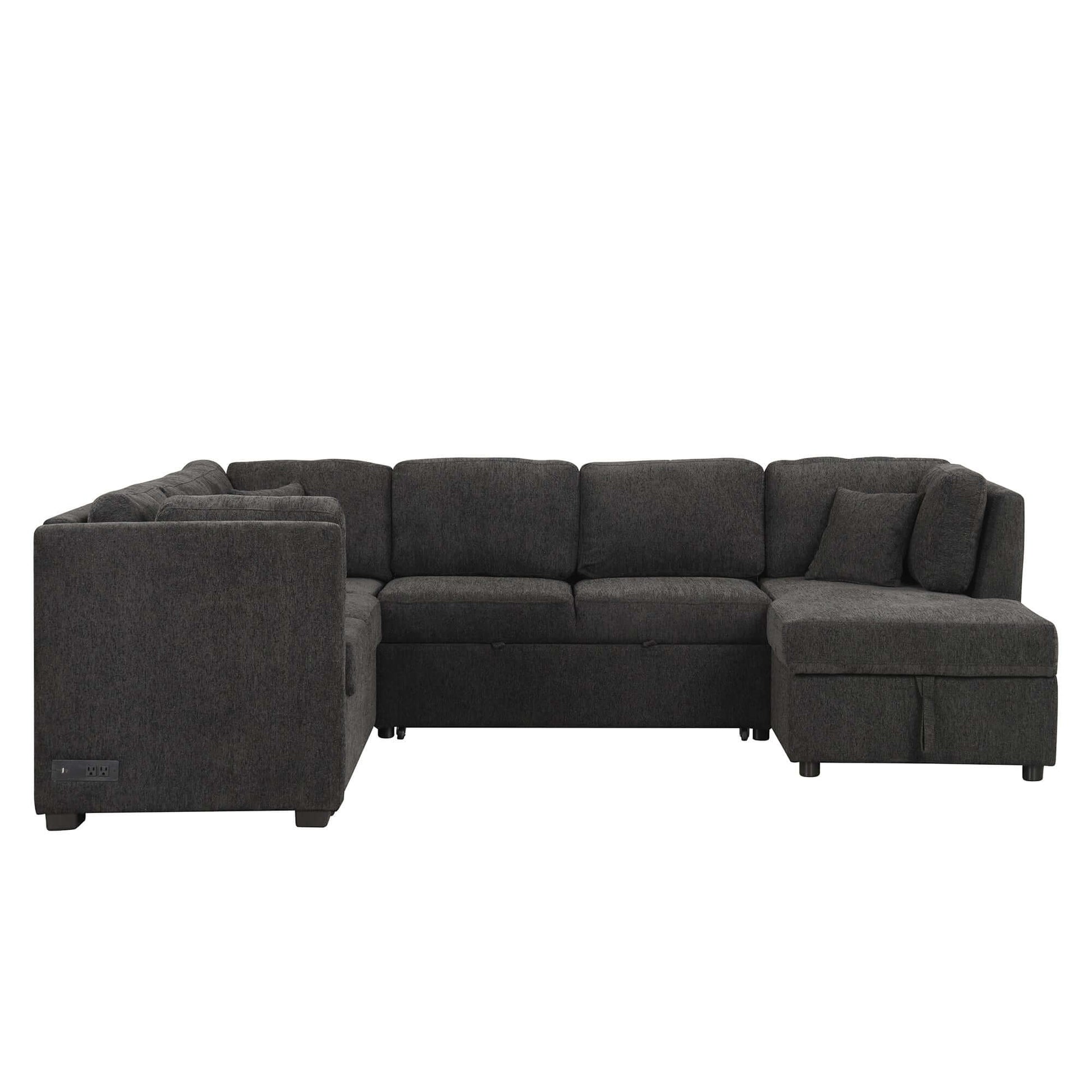 Louie Sectional Sleeper Sofa, Couch with Chaise and Storage - Black