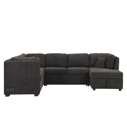 Louie Sectional Sleeper Sofa, Couch with Chaise and Storage - Black