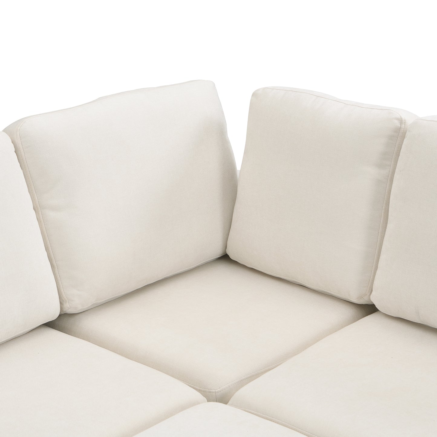 U Shaped Couch, Chenille Sectional Sofa with Ottoman, Beige