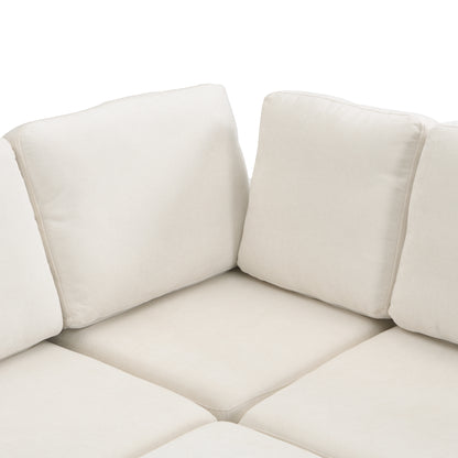 U Shaped Couch, Chenille Sectional Sofa with Ottoman, Beige