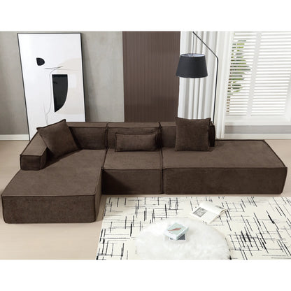 Modular Lounge Sofa, L Shaped Sectional with Chaise, Brown