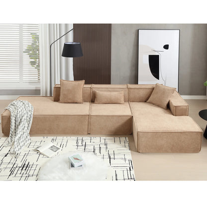 Modular Lounge Sofa, L Shaped Sectional with Chaise, Light Brown