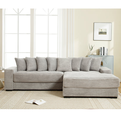 L Shaped Corduroy Couch, Plush Chaise Lounge Sofa, Gray