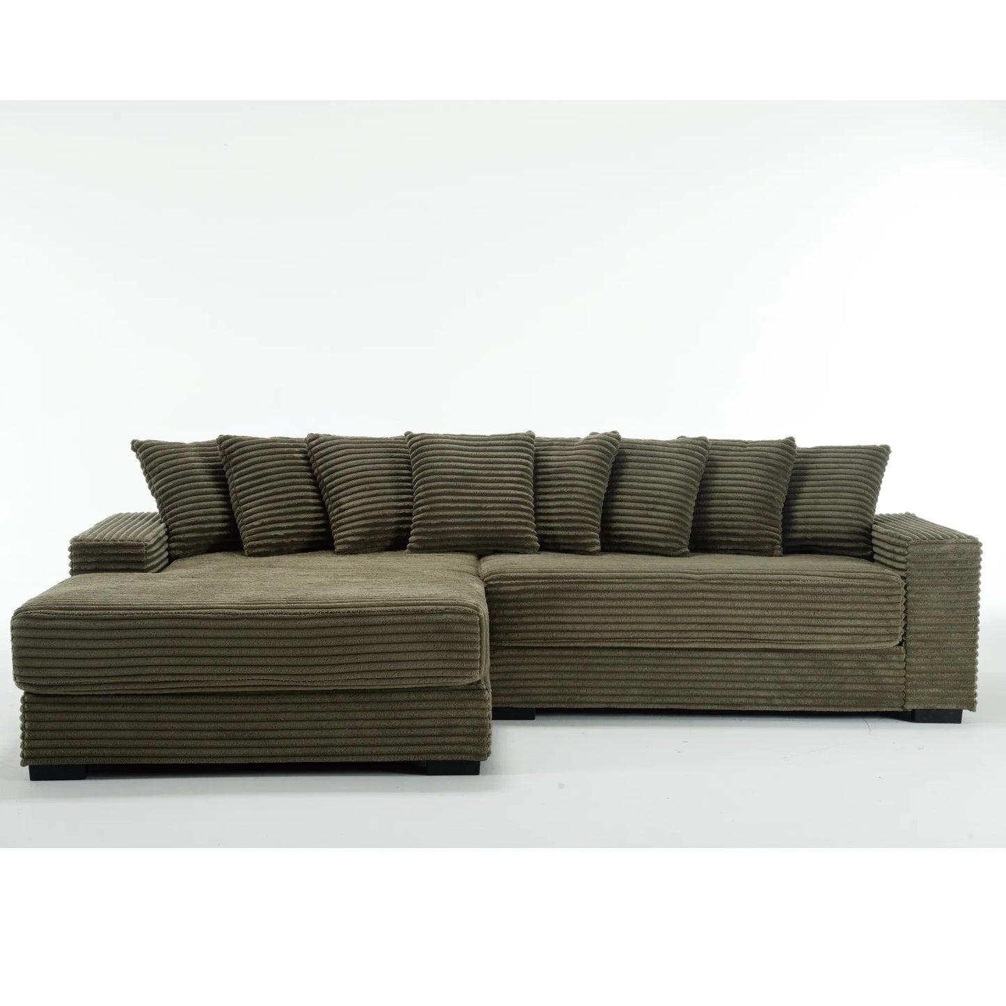L Shaped Corduroy Couch, Plush Chaise Lounge Sofa, Green
