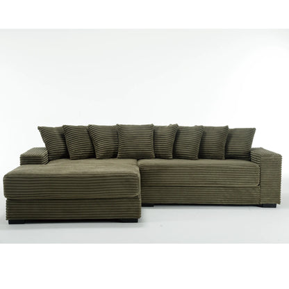 L Shaped Corduroy Couch, Plush Chaise Lounge Sofa, Green