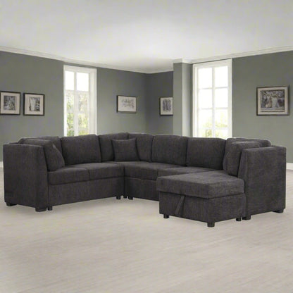 Louie Sectional Sleeper Sofa, Couch with Chaise and Storage - Black