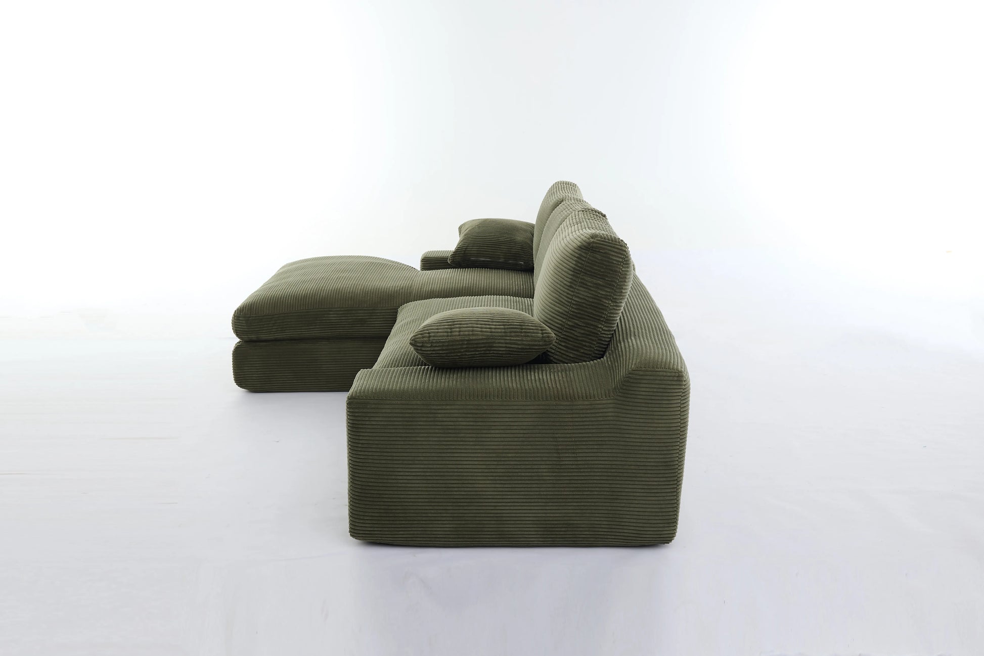 Chaise Lounge Sofa, L Shape Reversible Corduroy Couch Sectional, Green