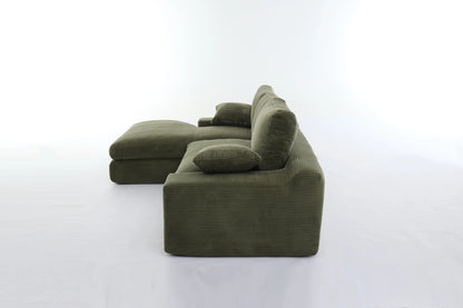 Chaise Lounge Sofa, L Shape Reversible Corduroy Couch Sectional, Green