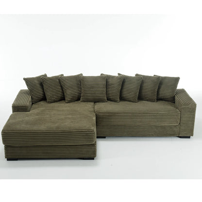 L Shaped Corduroy Couch, Plush Chaise Lounge Sofa, Green