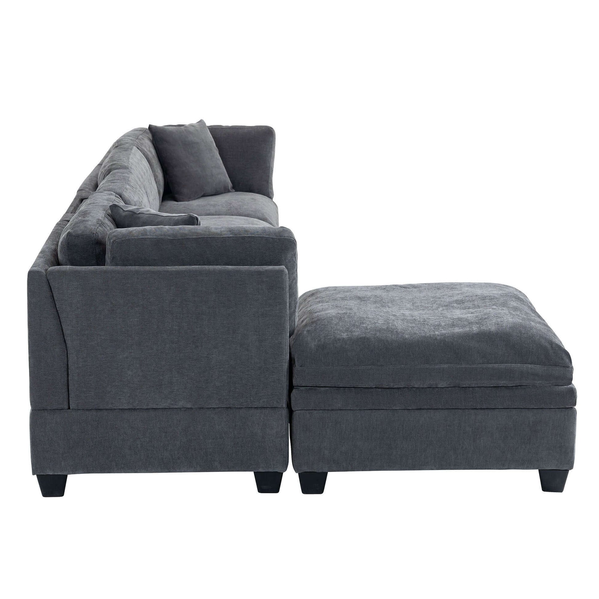 Modular Sofa with Removable Storage Ottoman, 5 Seat Sectional sofa with 2 Hidden Cup Holders