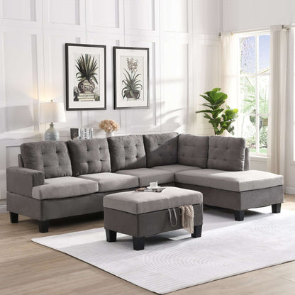 Gray Sectional Couch, Sofa with Chaise and Storage Ottoman