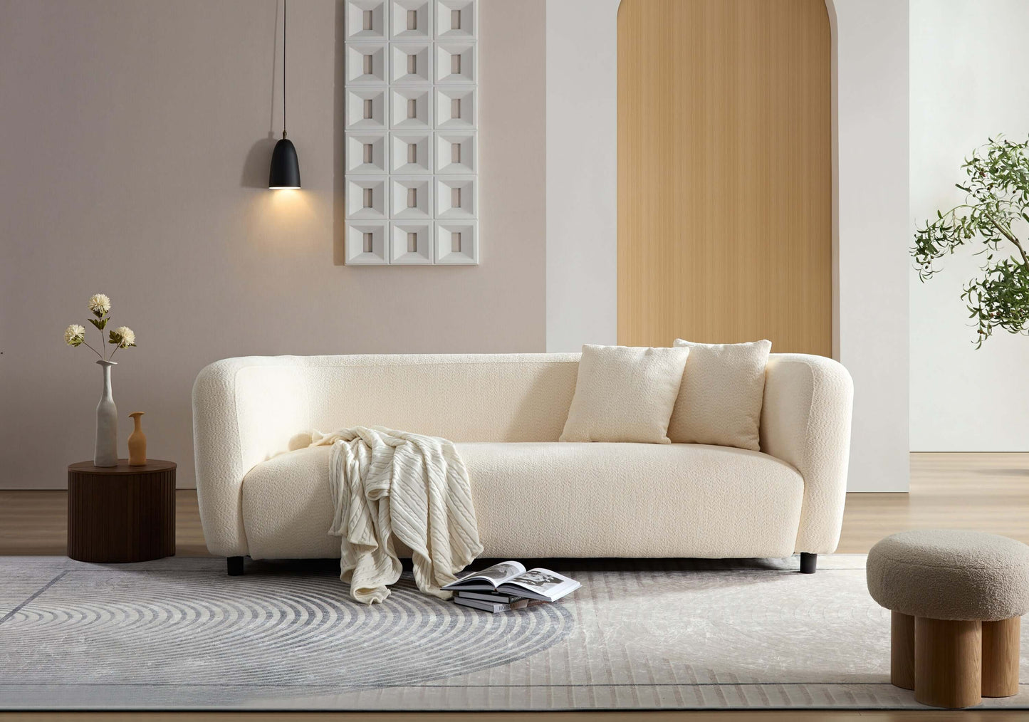 Modern Deep Seat Sofa, Plush Upholstered Couch, White