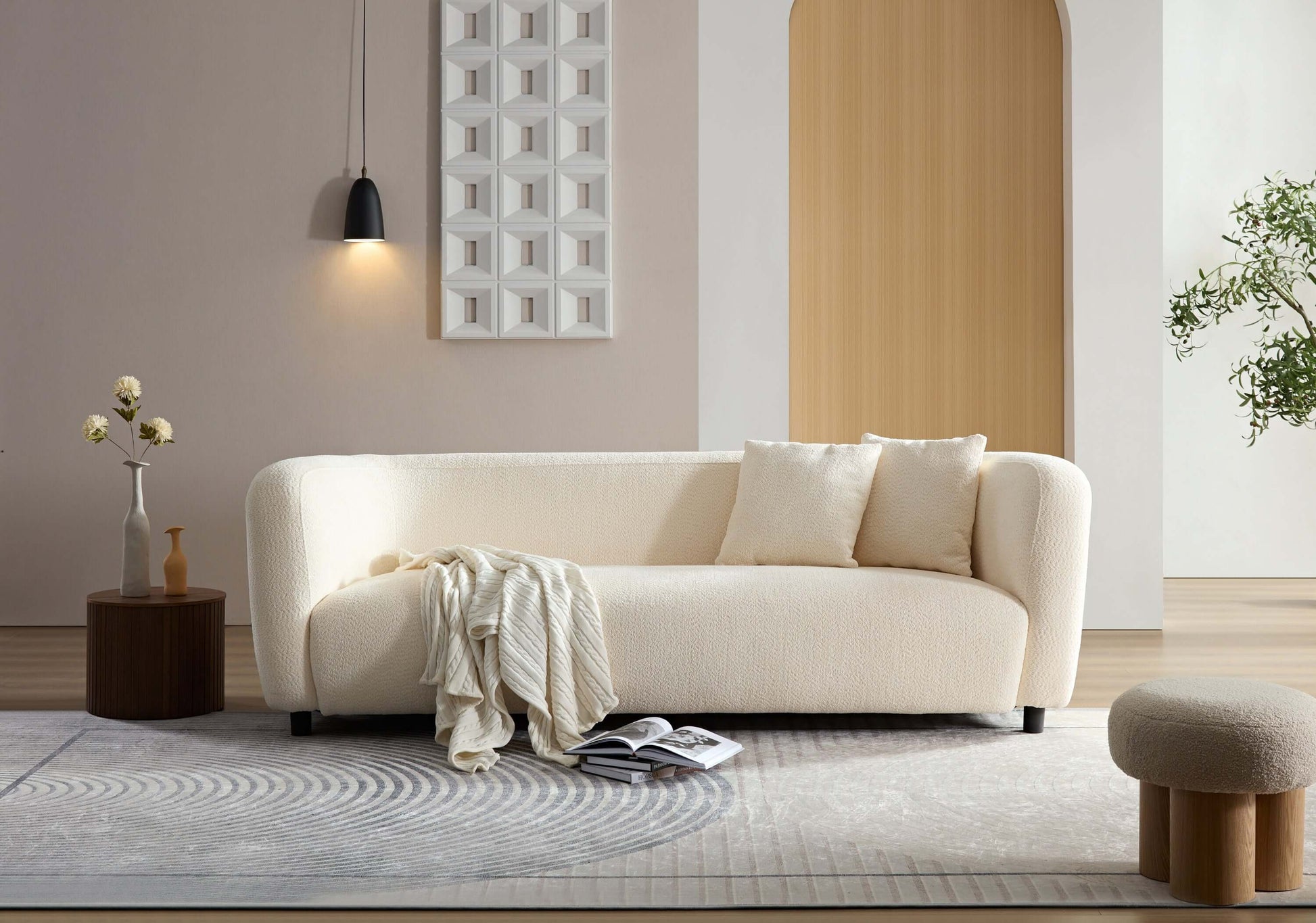 Modern Deep Seat Sofa, Plush Upholstered Couch, White
