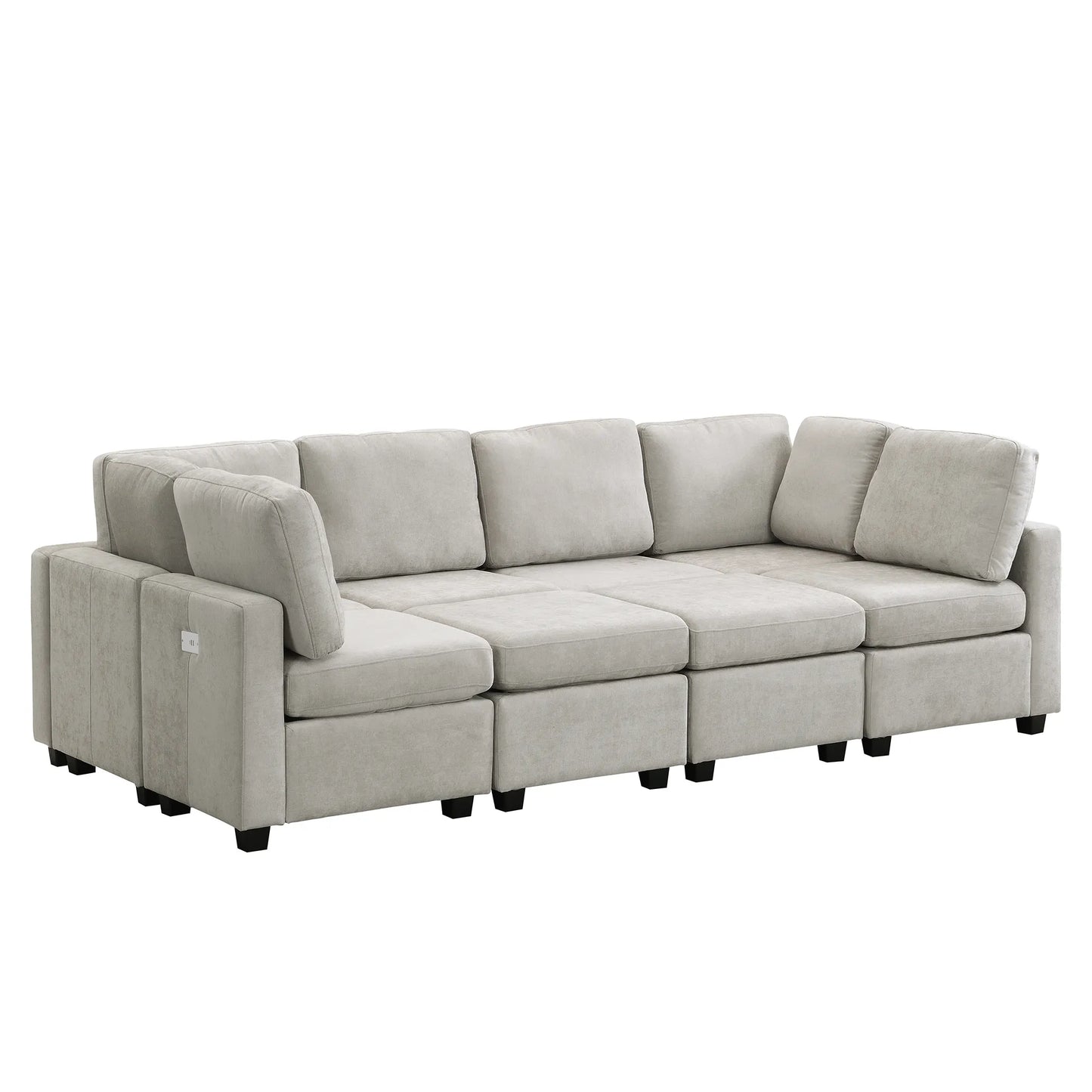 U Shaped Couch, Chenille Sectional Sofa with Ottoman, Grey
