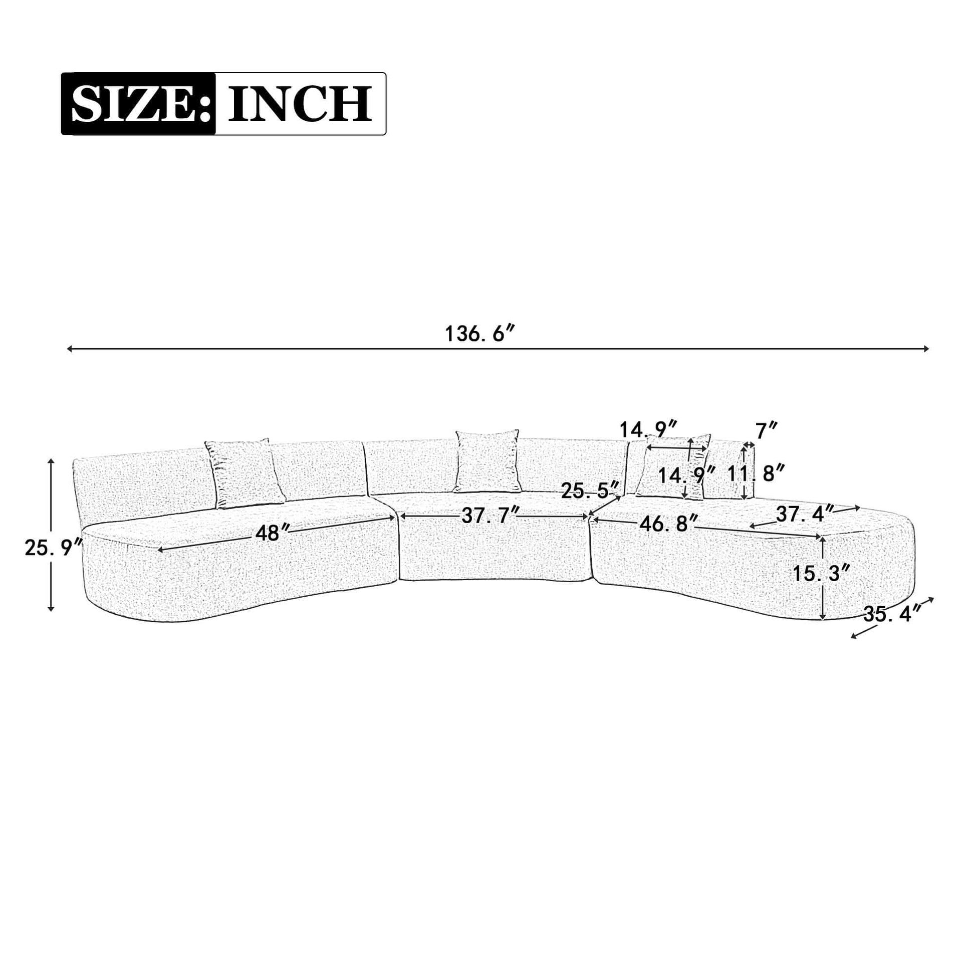Curved Sofa, Modern Large Sectional Couch - Gray