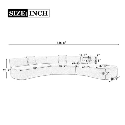 Curved Sofa, Modern Large Sectional Couch - Gray