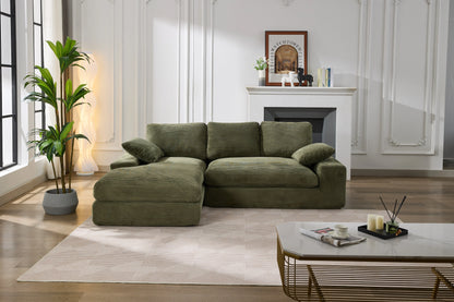 Chaise Lounge Sofa, L Shape Reversible Corduroy Couch Sectional, Green