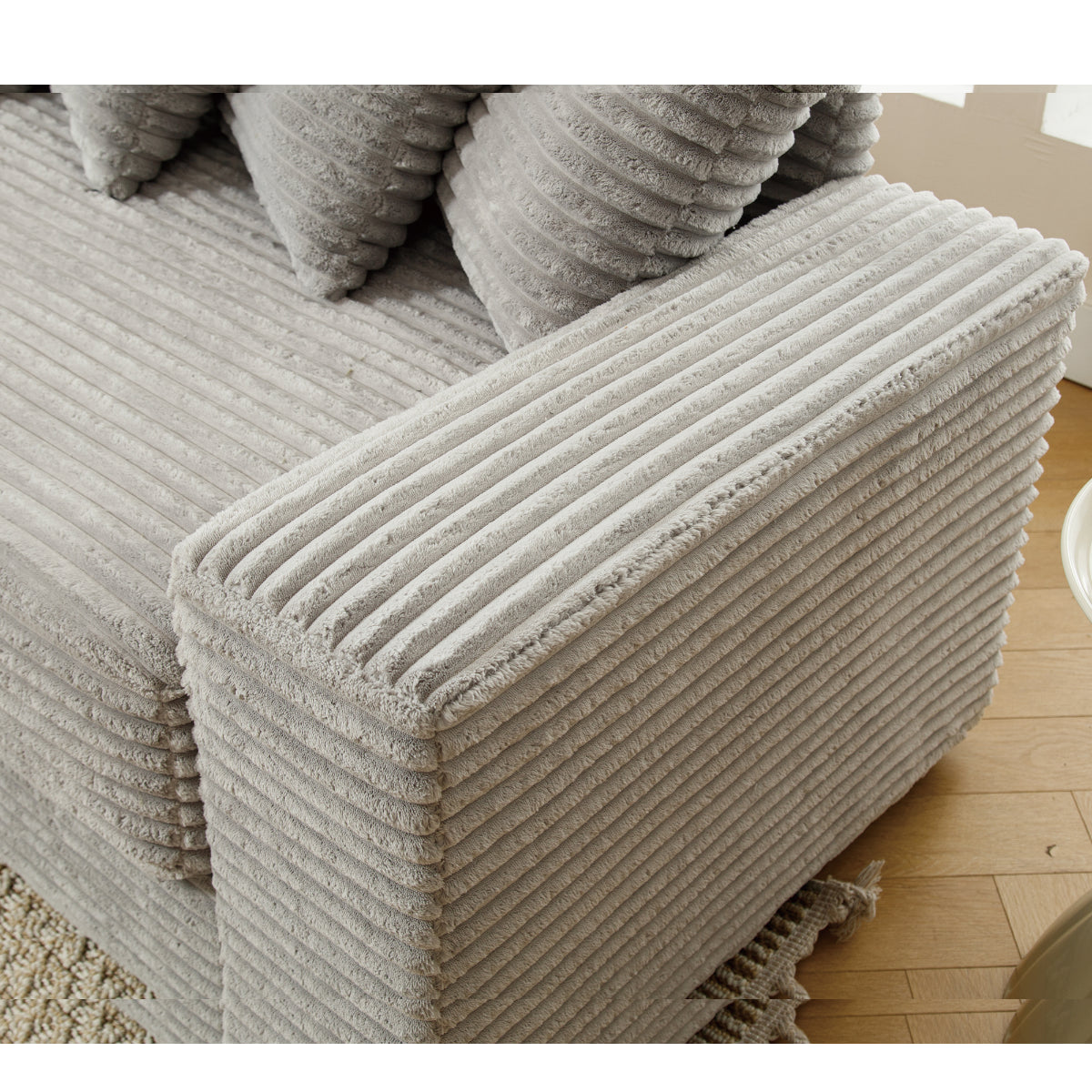 L Shaped Corduroy Couch, Plush Chaise Lounge Sofa, Gray