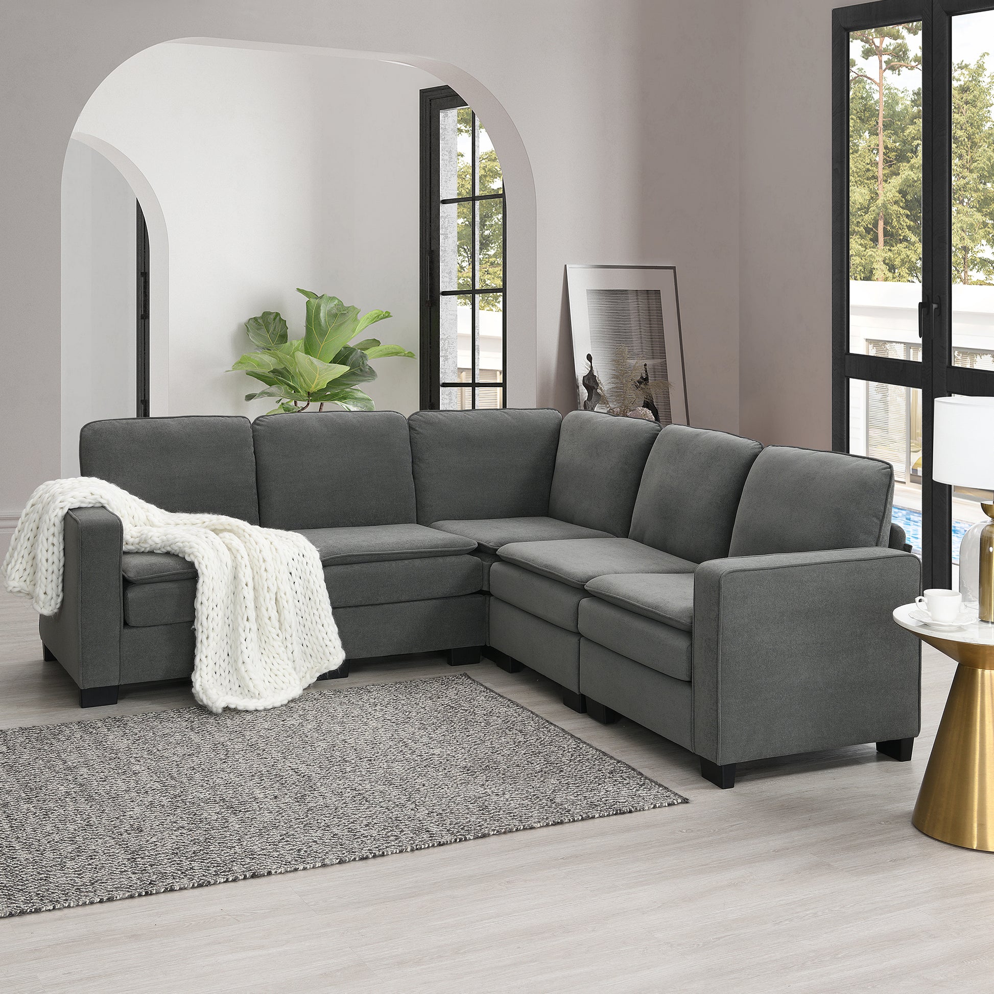 Corner Sectional Sofa, L-Shaped Comfy Couch, Gray