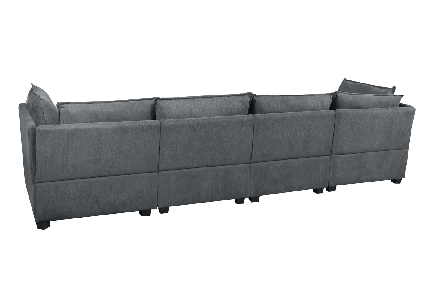 Large Cloud Sectional Sofa, Linen U Shaped Couch with Ottomans, Gray