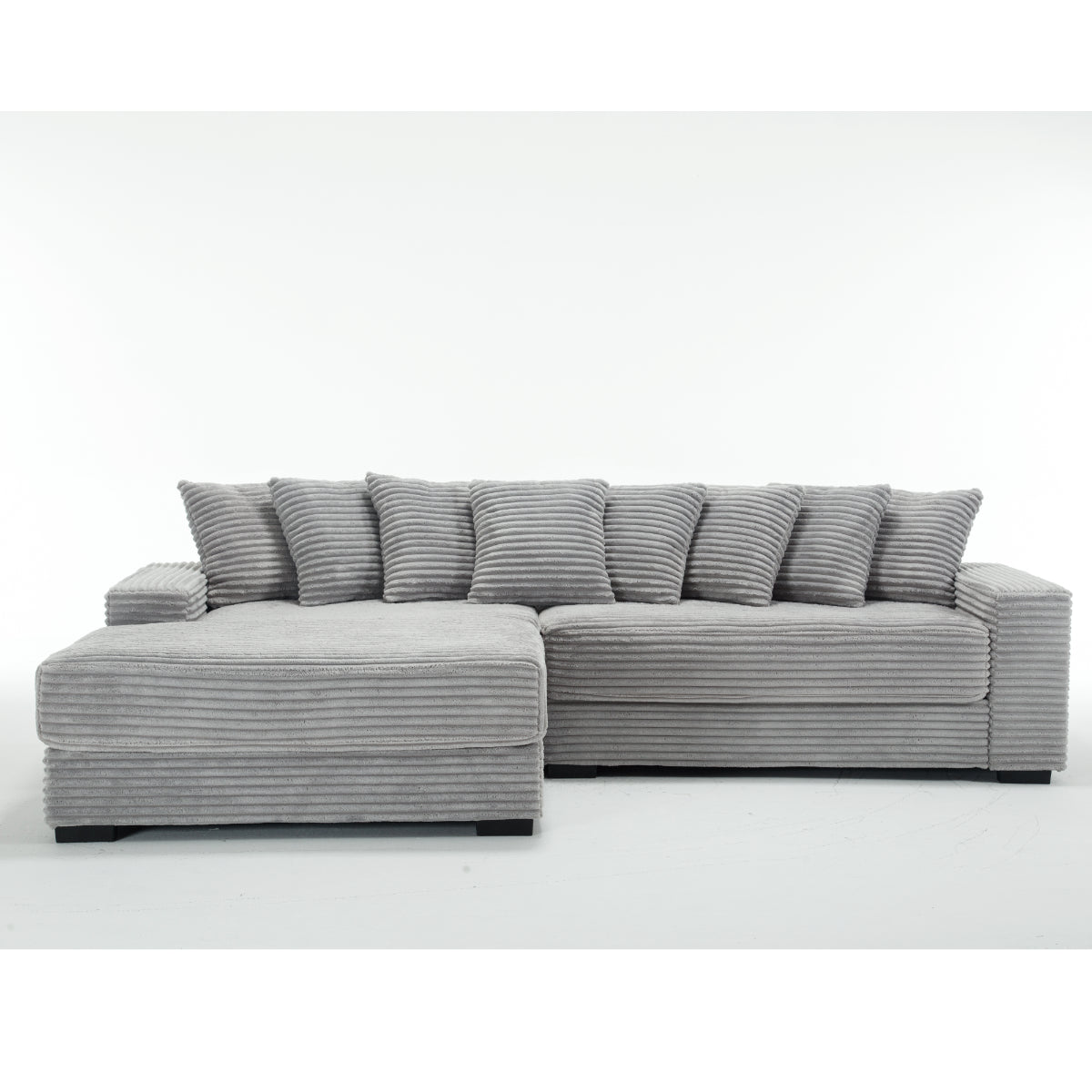 L Shaped Corduroy Couch, Plush Chaise Lounge Sofa, Gray