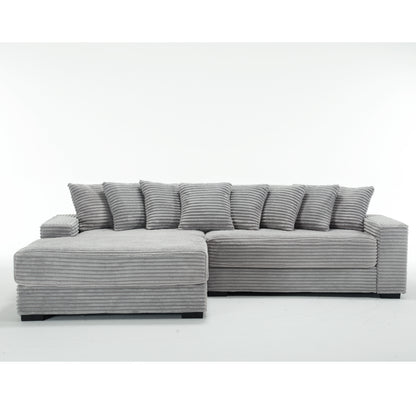 L Shaped Corduroy Couch, Plush Chaise Lounge Sofa, Gray
