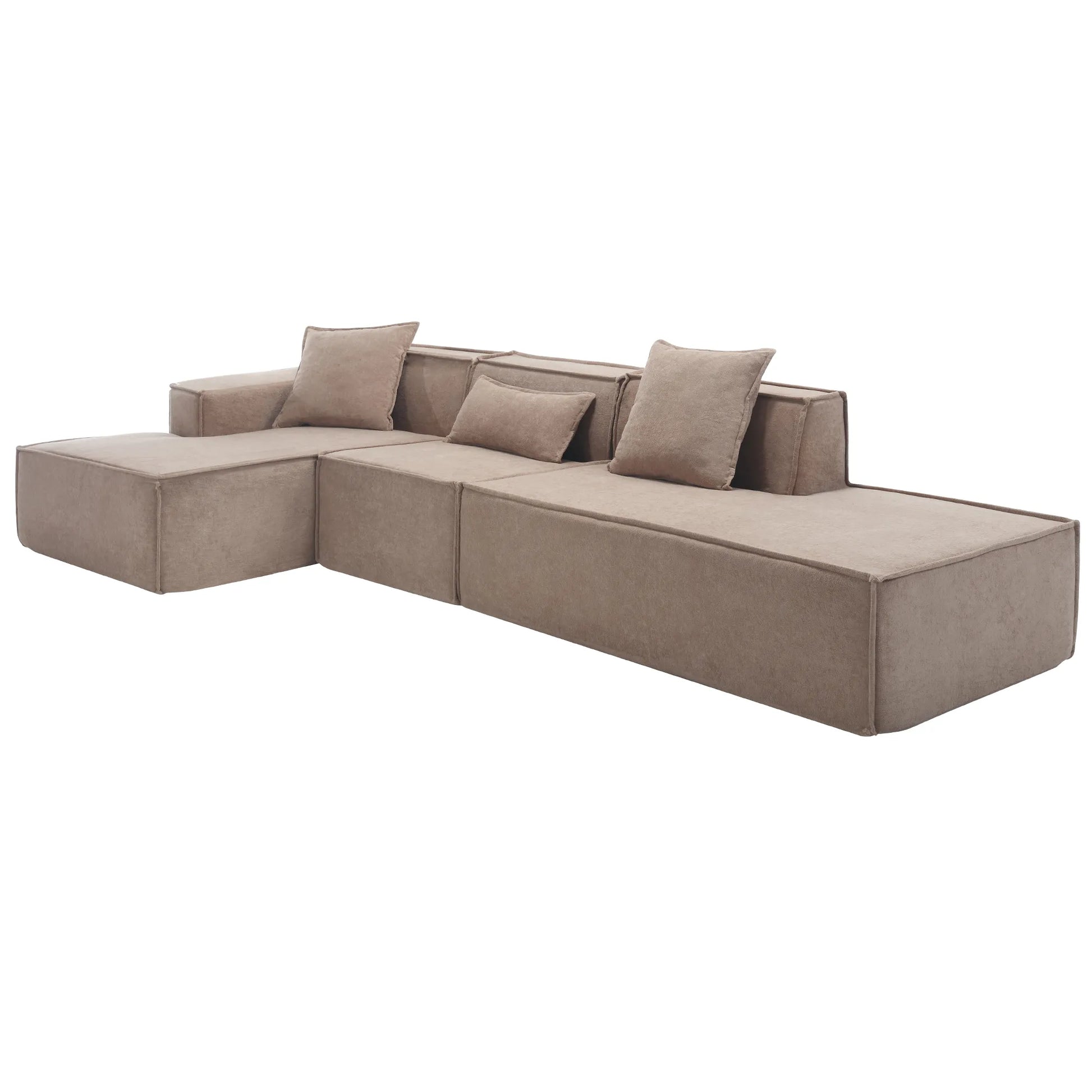 Modular Lounge Sofa, L Shaped Sectional with Chaise, Light Brown