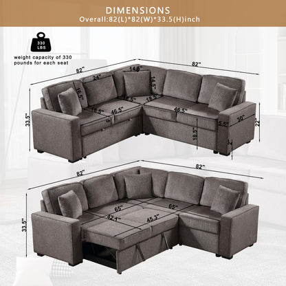 Louie Sleeper Sectional, Couch L Shape - Brown