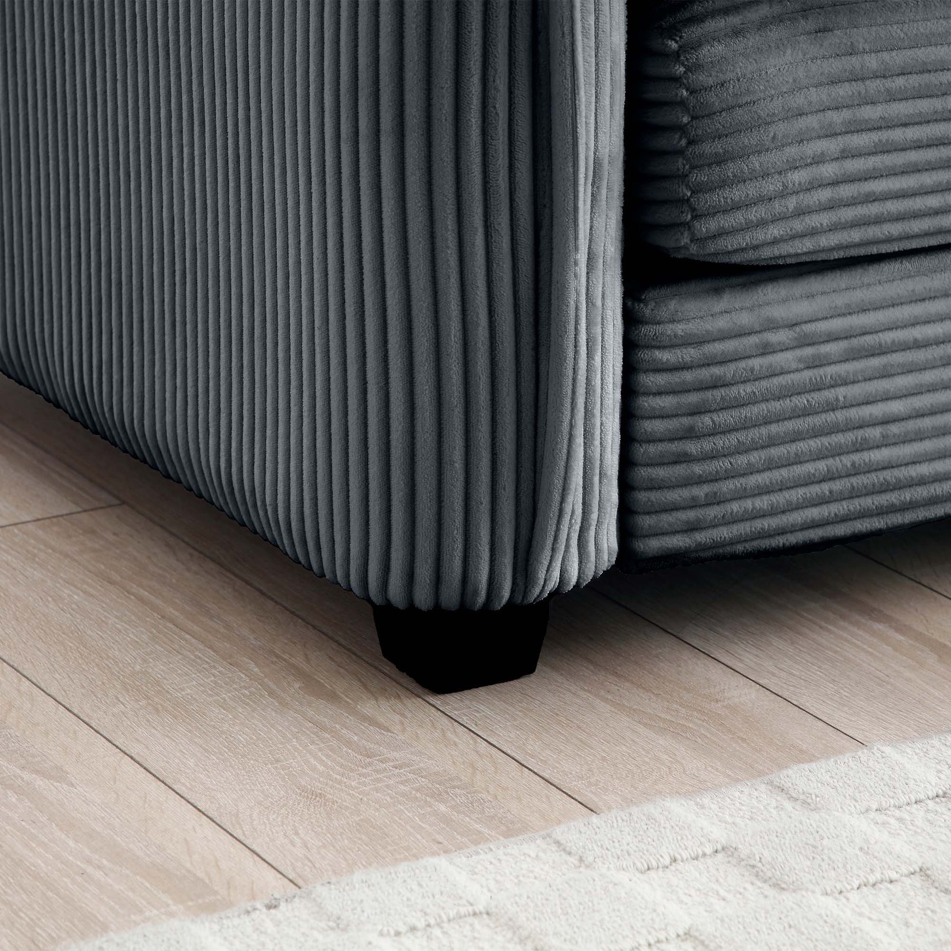 U Shape Sectional Cloud Sofa, Plush Corduroy Couch with Ottoman, Grey