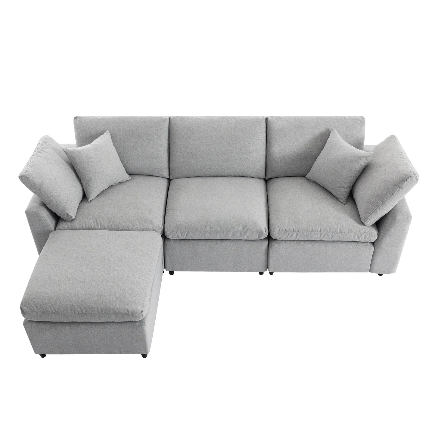 Louie Grey Sectional Couch, Sofa with Ottoman