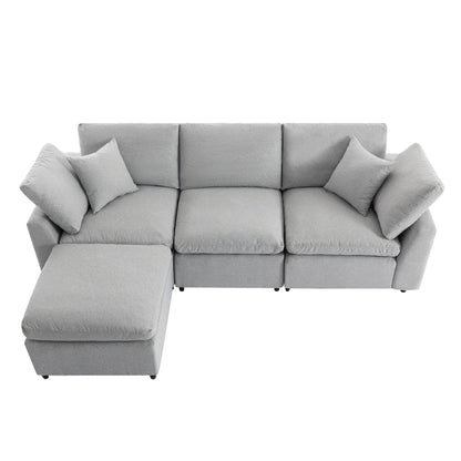 Louie Grey Sectional Couch, Sofa with Ottoman