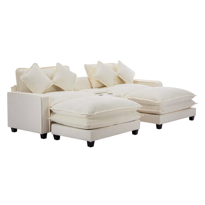 Plush Couch, Deep Seat Couch with Ottomans, Beige