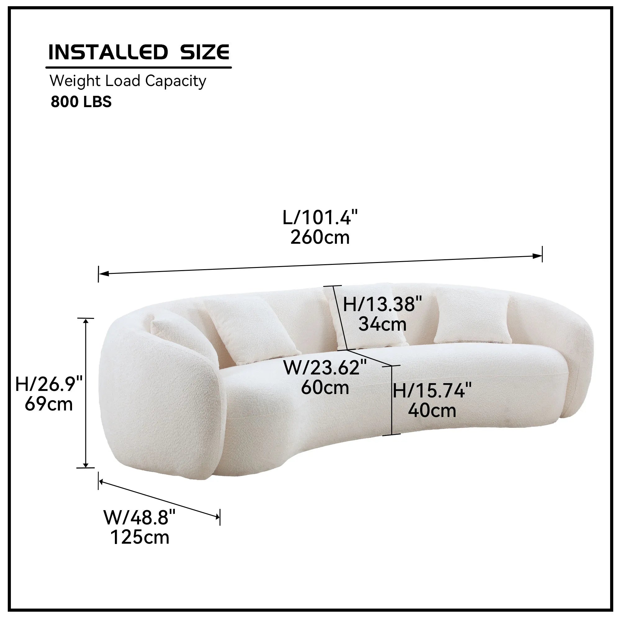 Modern Curved Sofa, Large Comfy Couch, White