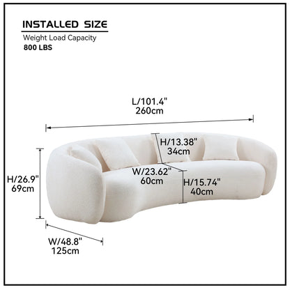 Modern Curved Sofa, Large Comfy Couch, White