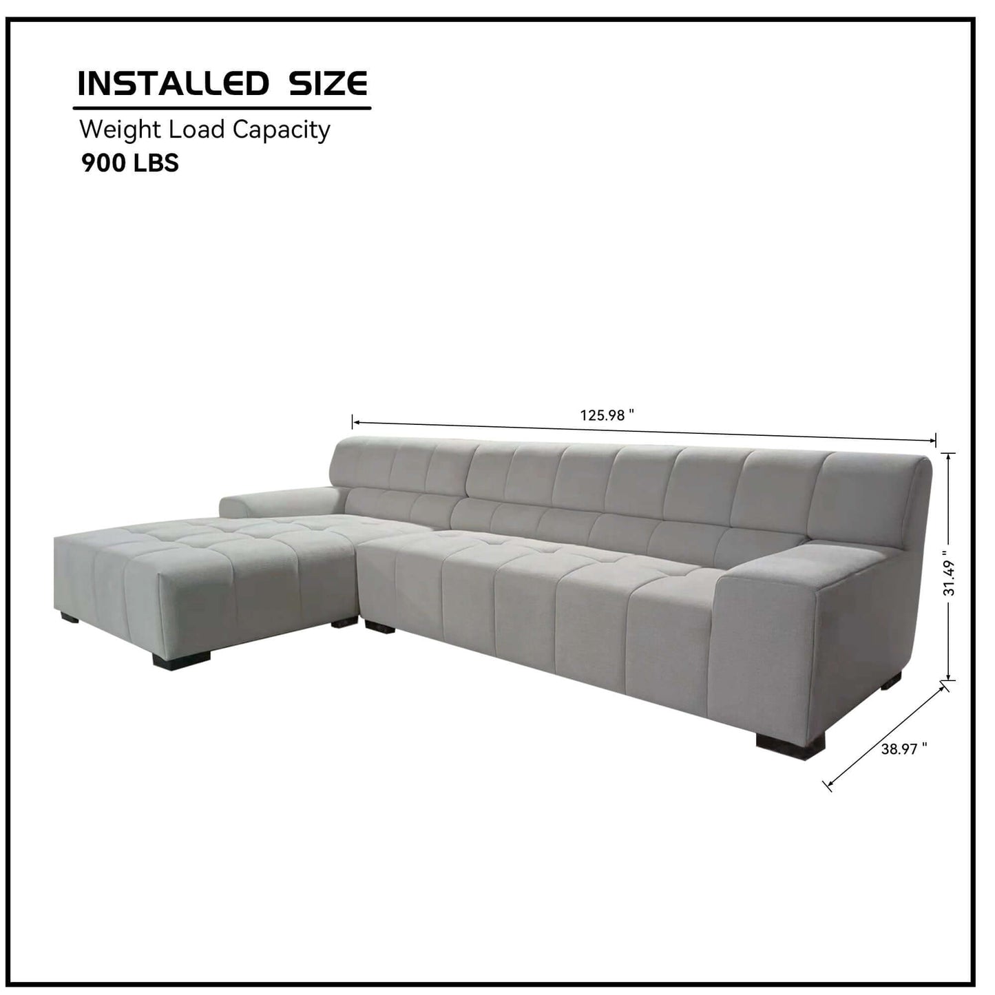 Large Sectional Couch, Sofa with Chaise Lounge - Gray