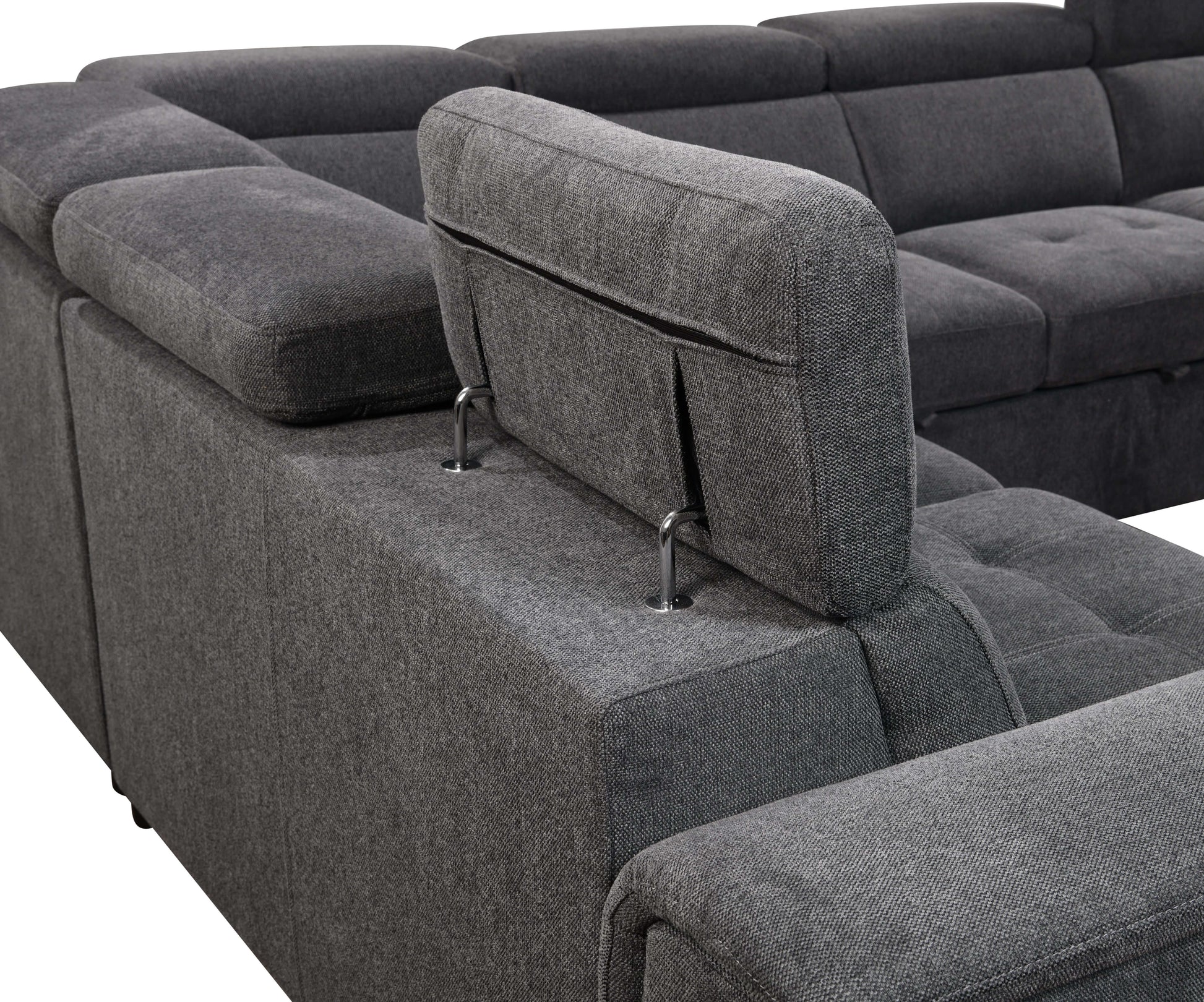 U Shaped 7-seat Sectional with Sofa Bed and Storage Chaise for Living Room - Beige, Gray